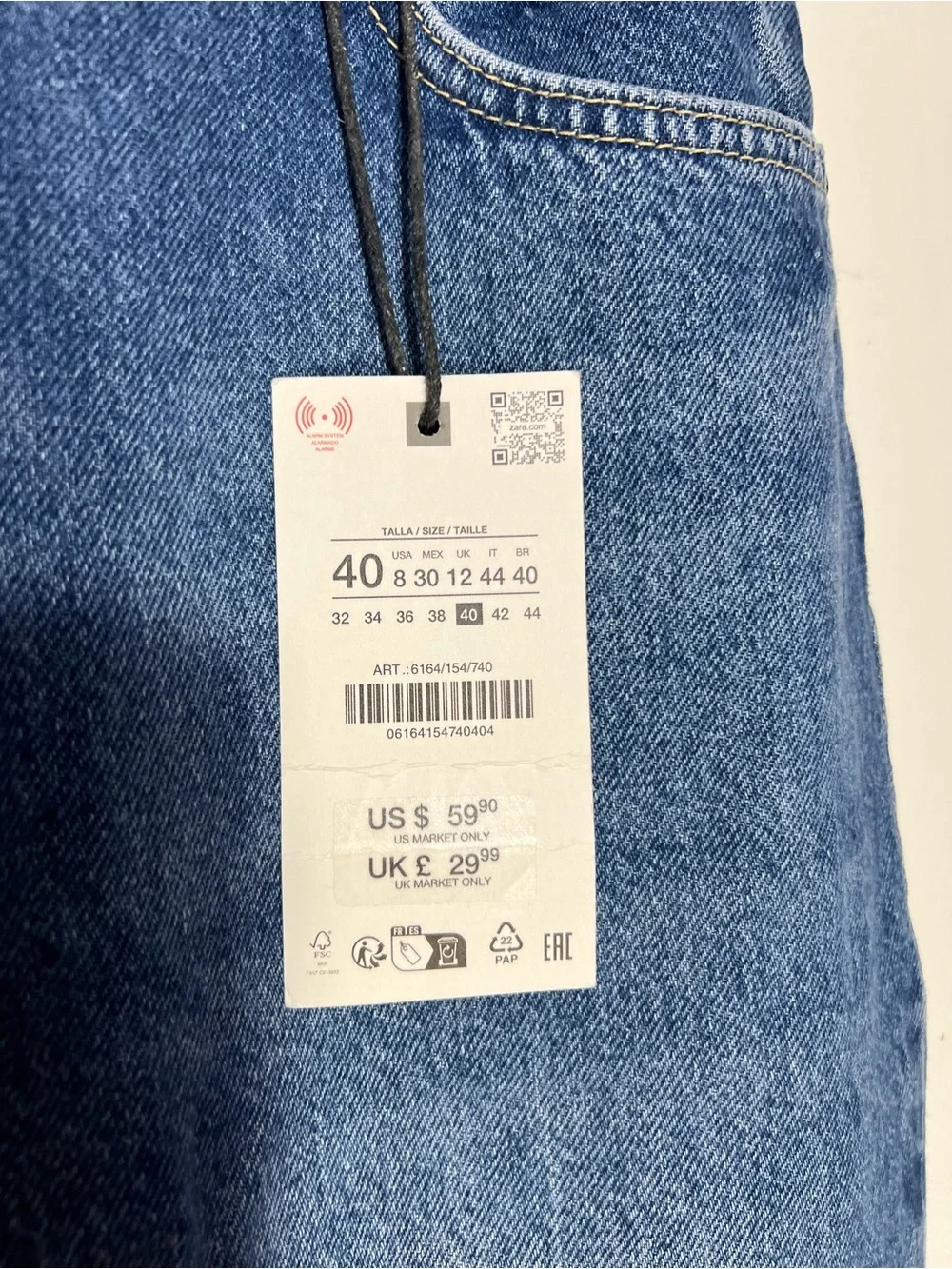 NWT Zara Blue High Rise Straight Leg Ankle Jeans Rigid Denim size 8